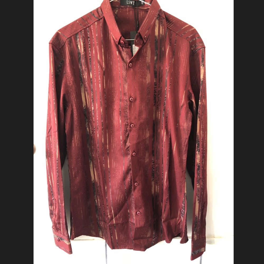 Burgundy with gold stripes dress shirt